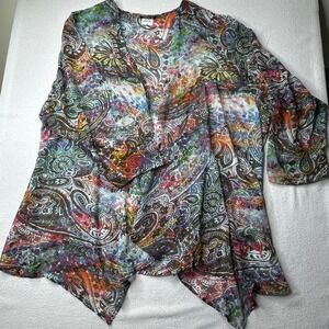 Vikki Vi 3X Paisley Kimono Duster Lightweight Boho Waterfall Multi Color